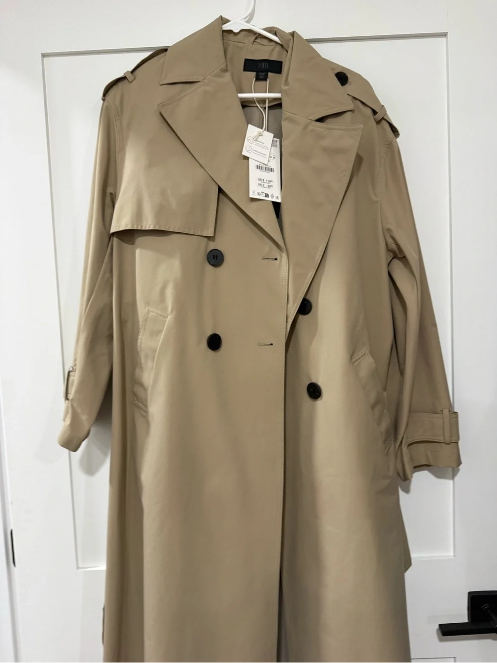 Zara Khaki Trench Coat with Black Buttons - Picture 1 of 9